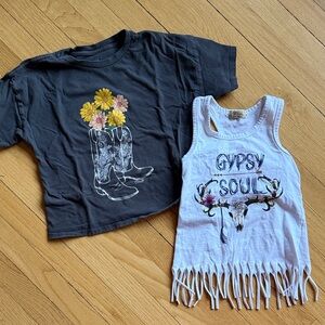 Black Graphic Kids T-Shirt with Floral Boots Design